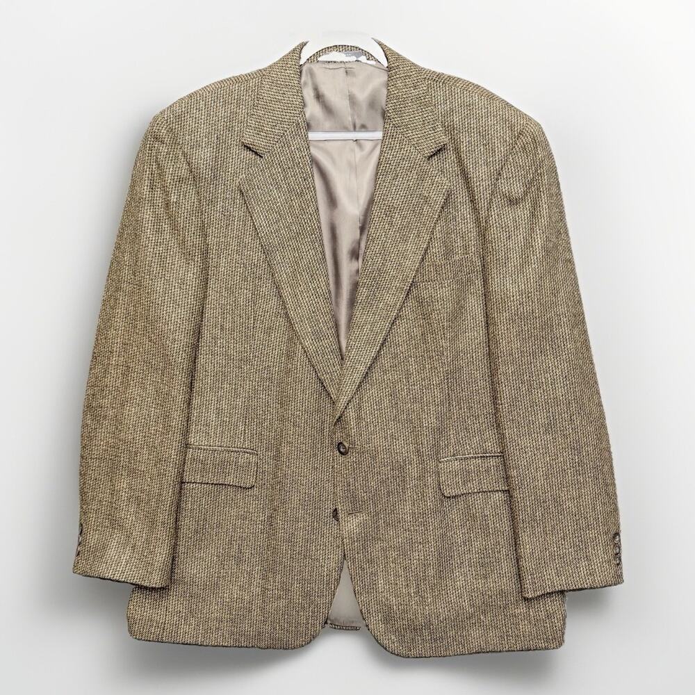 Haggar Blazer 46R 48R Brown Tweed Pattern Sport Coat Suit Jacket Mens P2P 24.5